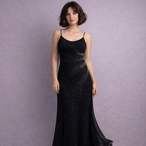 Vintage Y2K Whimsigoth Maxi Dress 10 Fairy Asymmetrical Scoop Neck Beaded Prom